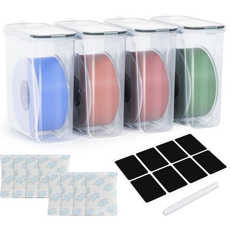 Jiubiaz Boîte de rangement filament 3D 4 L, lot de 4, transparent/noir, anti-humidité avec dessiccant (1/5)