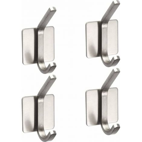 4 Pieces Adhesive Hooks, Stainless Steel Waterproof and Rustproof Wall Hooks for Home and Office, Self-Adhesive Robe Hooks (1/4)