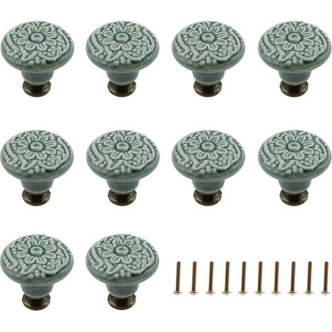 Lot de 10 boutons en céramique (vert), Poignée armoire, poignée de traction, Poignée meubles (1/3)