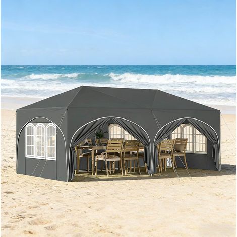 Tonnelle pergola 3x6 m grise avec 6 parois OKMYHOME (1/5)