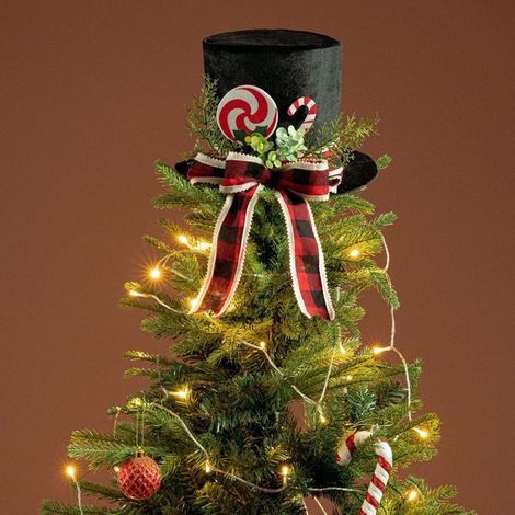 Chapeau De Noel - Chapeau Topper Pour Arbre De Noel - Décoration Festive Hiver - 26 x 21 cm - 1 Pièce (1/5)