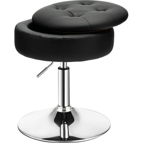 COSTWAY Drehhocker höhenverstellbar 51-66cm, mit Stauraum, 360° drehbar, Kunstleder Sitzhocker, Schminkhocker, 150kg Schwarz (1/4)