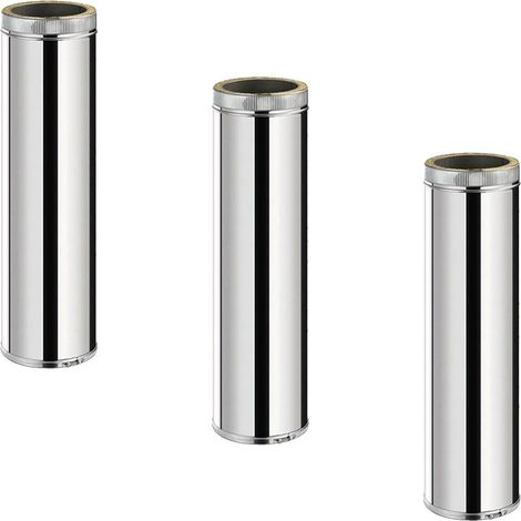Lot de 3 TDPI1000 Conduit double paroi isolé polycombustible longueur 100 cm Inox Ø125