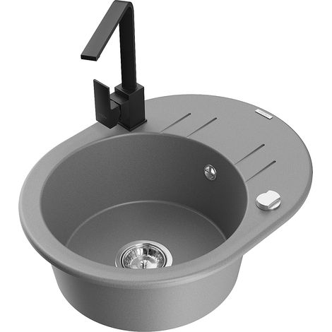 Mexen Kevin fregadero de granito de 1 cubeta con escurridor y grifo de cocina Rita, gris - 6517-71-670300-70 (1/5)