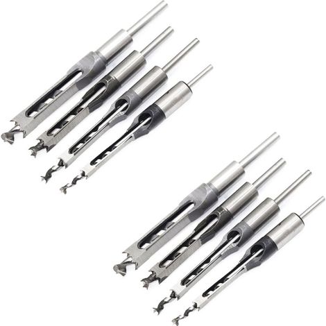 Jeu de 8 bédanes Forets à trou carré, bédanes creux en acier Outils de menuiserie Set (1/4 -1/2 - 5/16 - 3/8 pouces)- (1/5)