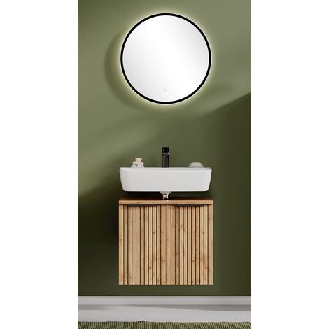 Waschplatz Set 60cm, 2-teilig, Eiche mit gestreifter Front, LIVINGSTON-03 (1/5)