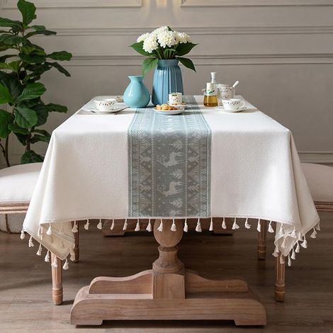 Nappe Rectangulaire Anti Tache Lin et Coton Nappe de Table Lavable Imperméable Nappes Blanche Tissu pour Exterieur Jardin, Cuisine, Table Basse, Table à Manger (140 x 180 cm) (1/5)
