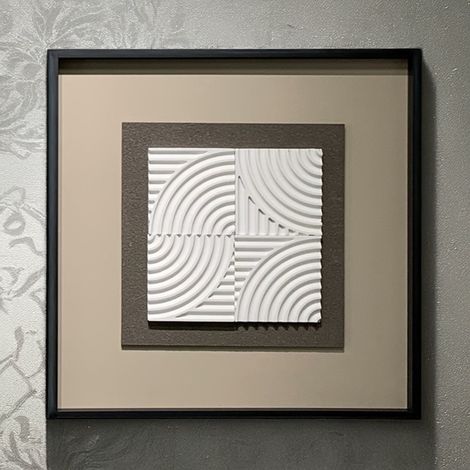 RIVANA Tableau peinture à l'huile beige relief carré cadre aluminium - 50x50 cm (1/4)
