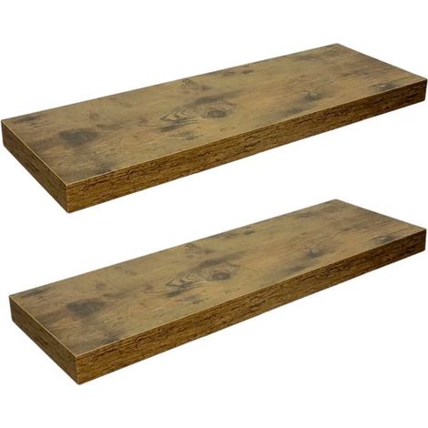 Lot de 2 étagères murales flottantes - Brun rustique - 80 x 20 x 3,8 cm - Fixation invisible - Design industriel - Finition aspect bois (1/5)