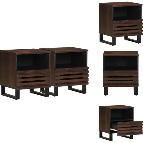 Tables de chevet 2 pcs 40x34x46 cm bois de manguier massif - Table De Chevet Industrielle - Table De Nuit Design - Meuble Chambre À Coucher - Rangement Chambre - Commode Petite (1/5)