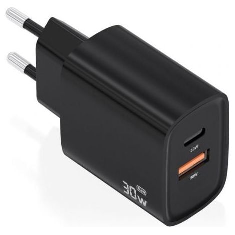 Cargador de Pared GaN Aisens A110-0953/ 1xUSB Tipo-C/ 1xUSB/ 30W/ Negro