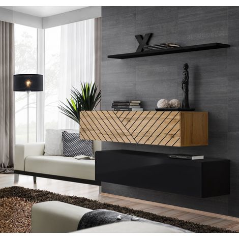 Ensemble de 3 meubles muraux "Switch buffet II" - Noir et beige - L 130 x H 110 x P 40 cm - Livraison gratuite