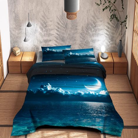 Completo Letto Lenzuola 100% Cotone Set Lenzuolo Moderno Sotto Sopra Federe Due Stampe In Altissima Definizione Dis4Dreams - Matrimoniale