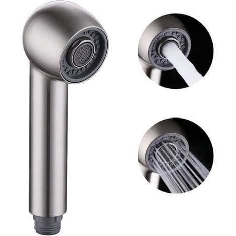 Douchette Robinet Cuisine Remplacement 2 Jets Tête Douchette pour Mitigeur extractible Cuisine, Filetage droit G1/2, Nickel Brossé (1/5)