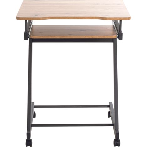 Bureau / chariot ordinateur en métal anthracite et MDF coloris chêne - Longueur 60 x Hauteur 75 x Profondeur 49 cm -PEGANE- (1/5)