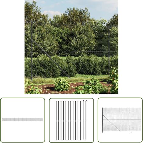 The Living Store Maschendrahtzaun mit Bodenflansch Anthrazit 1,4x25 m - Maschendrahtzaun - Gartenzaun - Sicherheitszaun - Hundezaun - Terrassenabgrenzung (1/5)