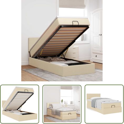 vidaXL Ottoman-Bett mit Matratze Creme 100x200 cm Stoff (1/5)