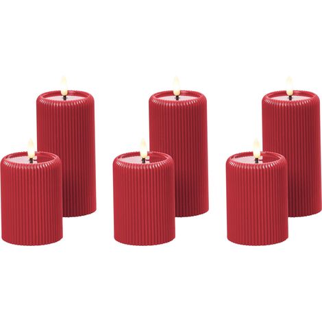 LED Kerzen 6er Set NOISETTE 10/16 cm Rot