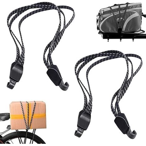 2 Stück flache Schnellspanngurte mit Haken,verstellbares elastisches Fahrradseil,Gummigurte 65 cm,zum Transportieren,Schwarz (1/5)