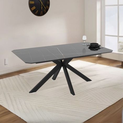 Mesa rectangular fija efecto mármol oro negro brillante 180x100x76H Opera (1/5)