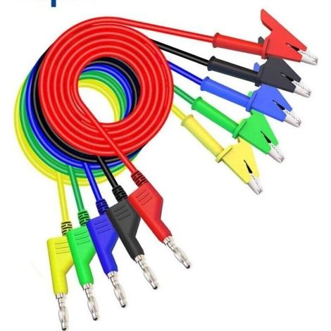 Pince Crocodile Fils De Test(aléatoire), 5 Pièces 4mm Câble De Test Pour Multimètre Avec 10 Pièces Pinces Crocodiles, Cordon Testeur Multimètre Pour Voiture Industriel Tests Électriques (1/5)