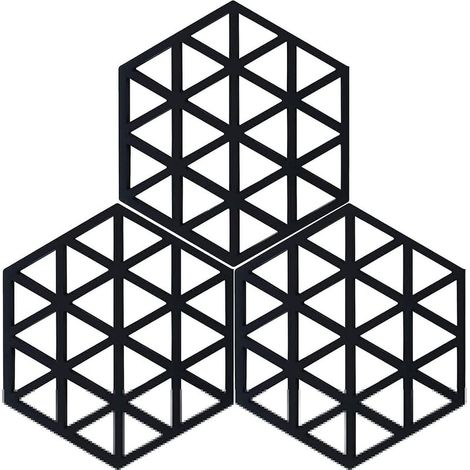 Lot de 3 dessous de plat en silicone résistant à la chaleur, tapis de cuisine pour casseroles et couverts (noir) (1/5)