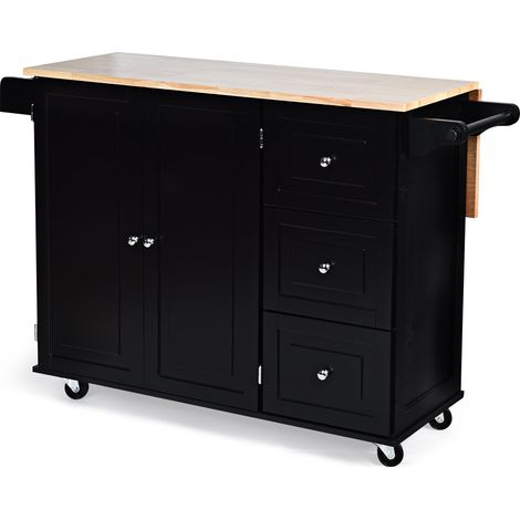 Carrello di servizio su ruote 136 x 76 x 91 cm multiuso piano di lavoro ribaltabile stile moderno MDF nero 200011651