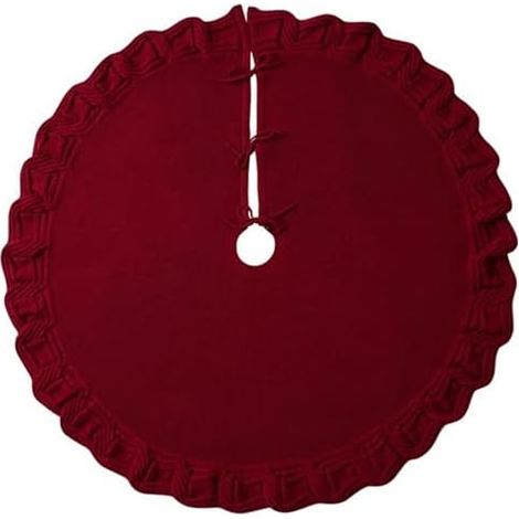 Jupe de sapin de Noël Muzrunq, tapis rond à volants rouges de 122 cm en fibre acrylique douce, décoration de Noël (1/5)