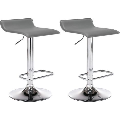 Set di 2 sgabelli da bar sintetici grigi, altezza regolabile con poggiapiedi cromato TDB10159