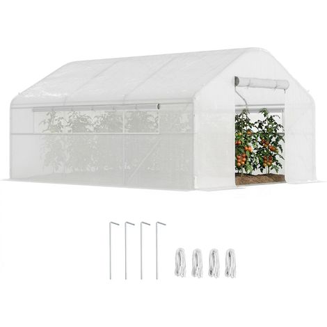 Serre de jardin 4 x 3 x 2m avec portes enroulables et grandes fenêtres, serre tunnel de jardin, blanc