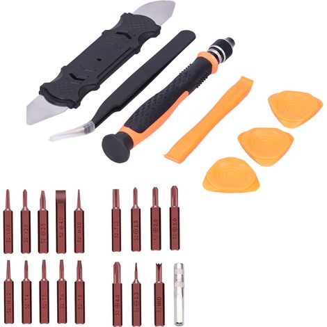 Kit de réparation de 26 pièces comprenant un tournevis, un pied-de-biche multifonctionnel à ventouse et des outils à main. (1/5)