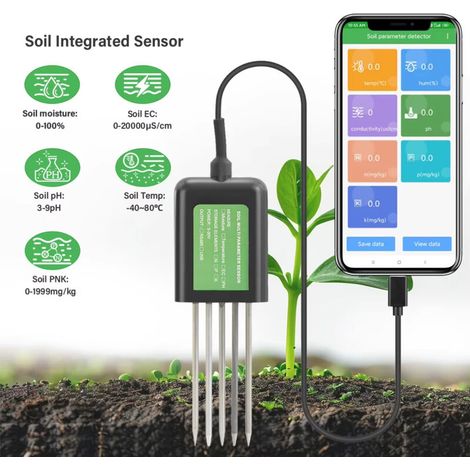 Testeur de sol intelligent 7 en 1 avec fonctions de détection d'humidité/EC/pH/température/NPK, testeur de nutriments du sol pour Android (1/5)