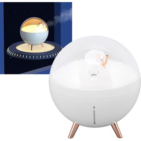 Humidificateur d'air 260 ml, motif ours de l'espace, en ABS avec veilleuse, mini diffuseur de brume rechargeable par USB, blanc, idéal pour la maison et les enfants. (1/5)