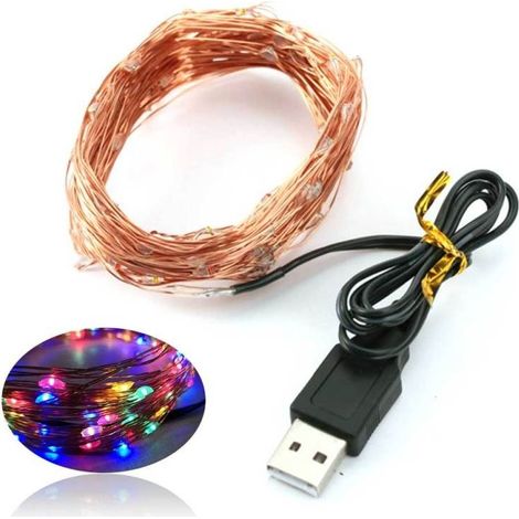 Guirlande lumineuse USB en cuivre, lampe décorative de Noël à LED, guirlande lumineuse en cuivre avec étoiles, 5 m, 50 lumières, quatre couleurs en option (1/5)