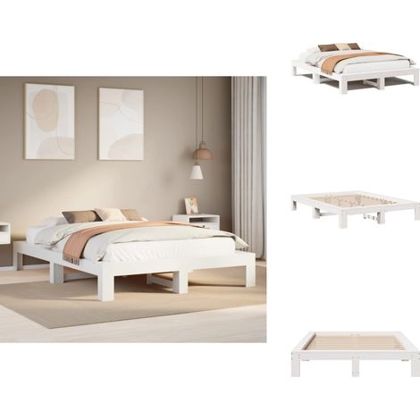 Massivholzbett ohne Matratze Weiß 140x200 cm Kiefernholz - Bettgestell - Bettgestelle - Bett - Bettrahmen (1/5)