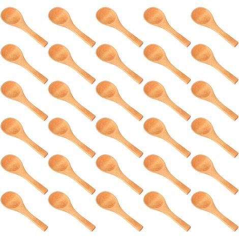 Lot de 30 mini cuillères en bois naturel, mini cuillères de dégustation, cuillères à sel assaisonné (1/5)