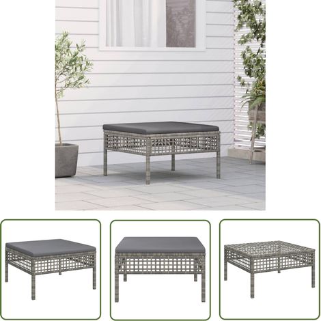 The Living Store Tabouret de jardin avec coussin gris résine tressée - Salon De Jardin - Mobilier De Jardin - Chaise De Jardin - Fauteuil De Jardin - Résine Tressée (1/5)