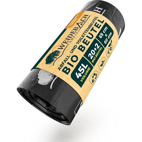Sacs Toilettes Biodégradables - 22 ou 44 Pièces - Amidon de Maïs - Étanches 45L - Camping et Urgence - Noir (1/5)