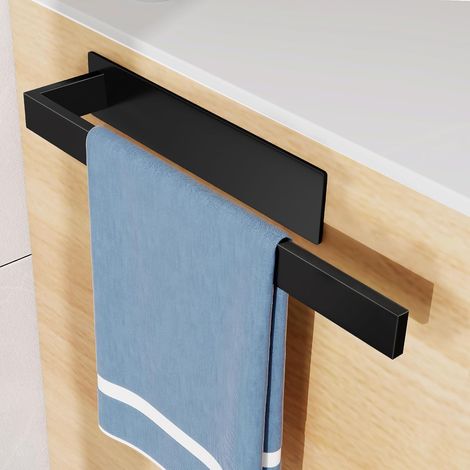 Porte-serviettes mural sans perçage en acier inoxydable brossé, sans perçage, autocollant, pour cuisine, salle de bain, toilettes d'invités (37 cm) (1/5)