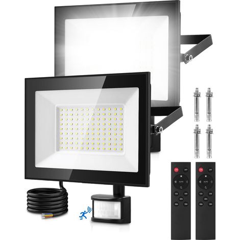 Projecteur LED Exterieur Detecteur de Mouvement, 100W 10000LM 6500K Spot LED Extérieur Detecteur de Mouvement avec Télécommande, Etanche IP66 pour Jardin, Arrière-cour, Garage