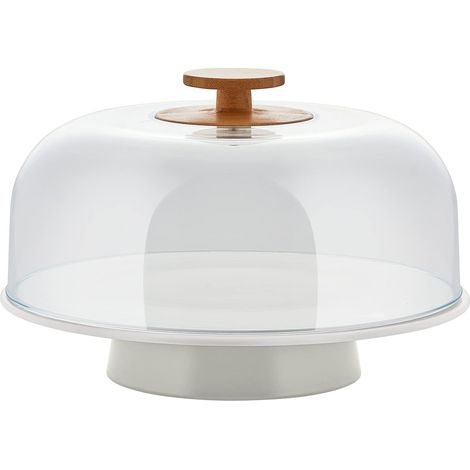 Alessi Mattina BG06 WG - Soporte de Design de Porcelana con Campana de PMMA y Pomo de Madera de Bambú, Gris Cálido