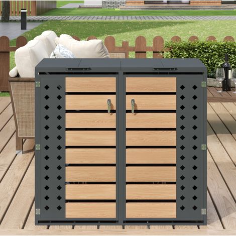 Armario doble para cubos de basura 132 x 80 x 118,5 cm, acero gris FloraGrace (1/5)