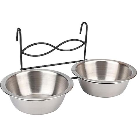 Petmaker Gamelles pour Chien à Suspendre en Acier Inoxydable pour Chenil 28 X 14 X 6 Cm Bol à Eau Alimentaire en Acier Inoxydable à Double Suspension avec Crochets pour Cage à (1/5)