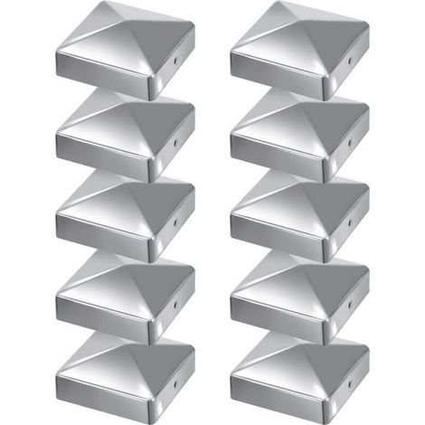 Tappi piramidali in acciaio inox 100 x 100 mm – Confezione da 10, finitura argento, per recinzioni e strutture esterne