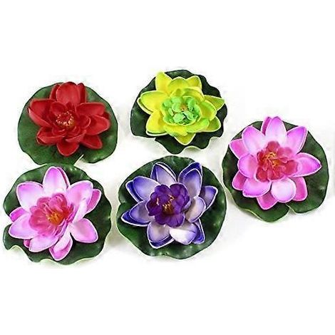 Cinq fleurs de lotus artificielles flottantes en mousse, de 10 cm de diamètre, parfaites pour décorer un bassin de jardin. (1/5)