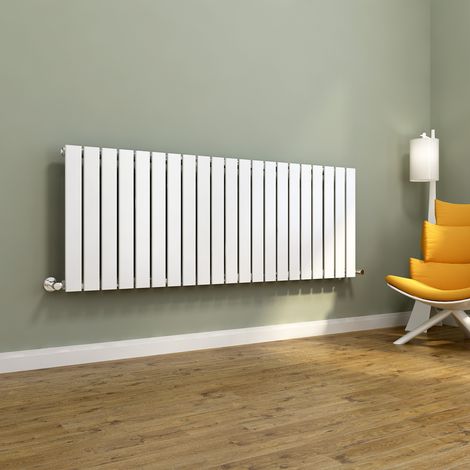 ELEGANT 600x1596mm White Designer Radiator Horizontal Flat Panel Single Panel Radiator with Angled Radiator Valves (1/5)