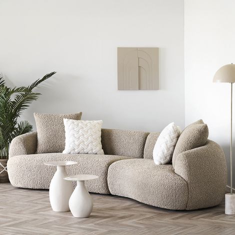 Canapé 4 places 302x134x69 cm en tissu effet bouclette beige