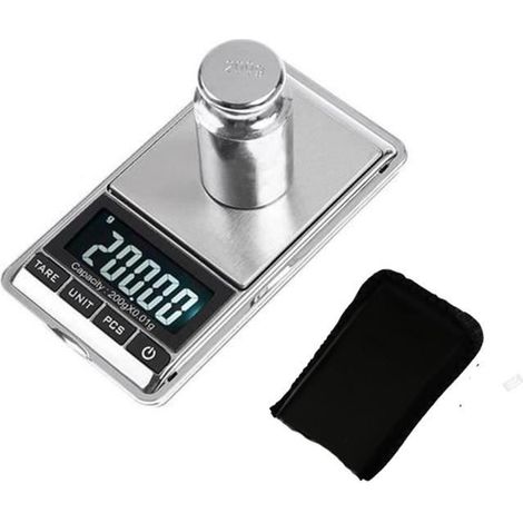 Balance de cuisine numérique de poche POPSPO - 200g - Graduation 0,01g - Fonction tare - Argent et noir-Ywey