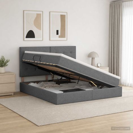 Cama con almacenamiento y colchón Gris oscuro 140 x 200 cm tela (1/5)