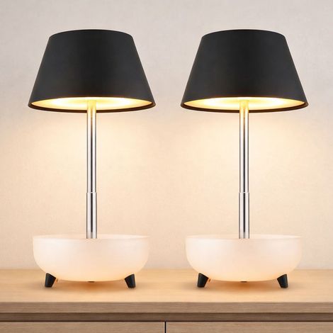 LED Akku Tischleuchte Touchdimmer Tischlampe Höhenverstellbar Teleskoparm Nachttischlampe schwarz Touch, USB, 1W 100Lm warmweiß, DxH 11,8x22,5 cm, 2er Set